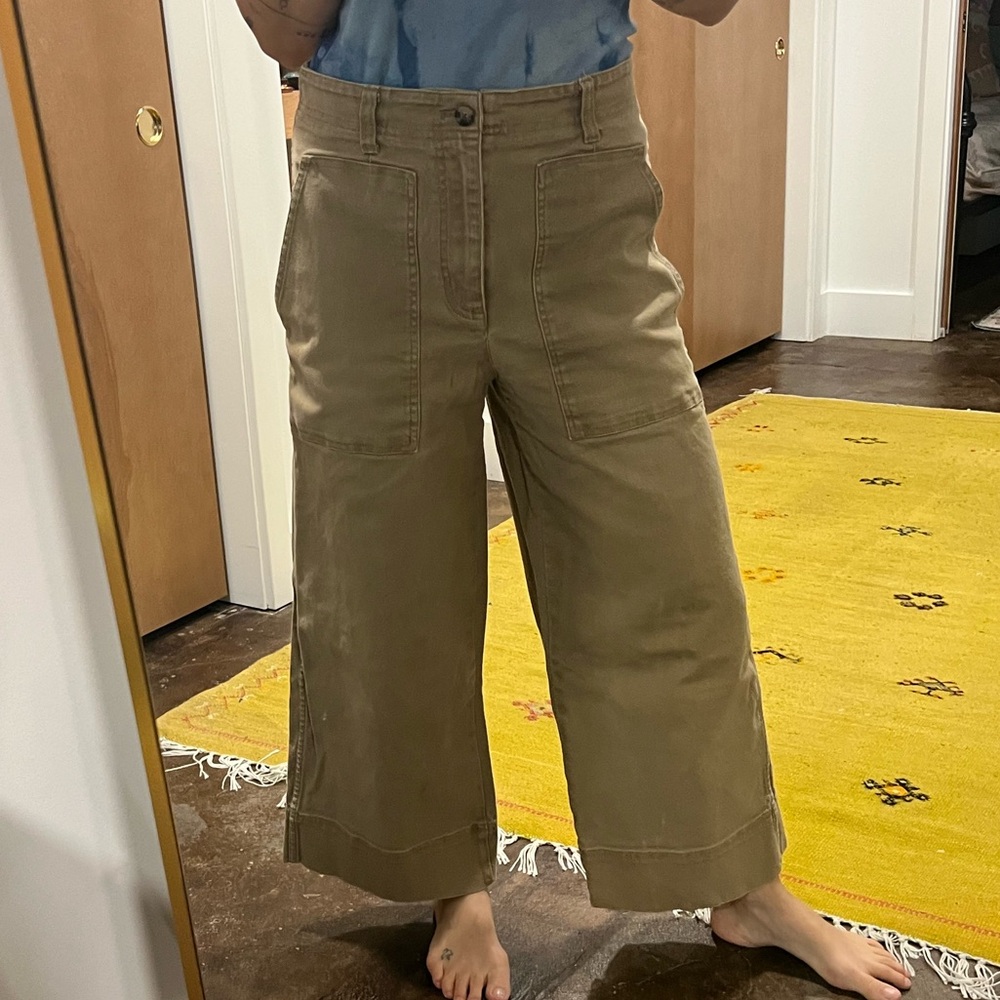 Tan Wide-Leg Cropped Pants